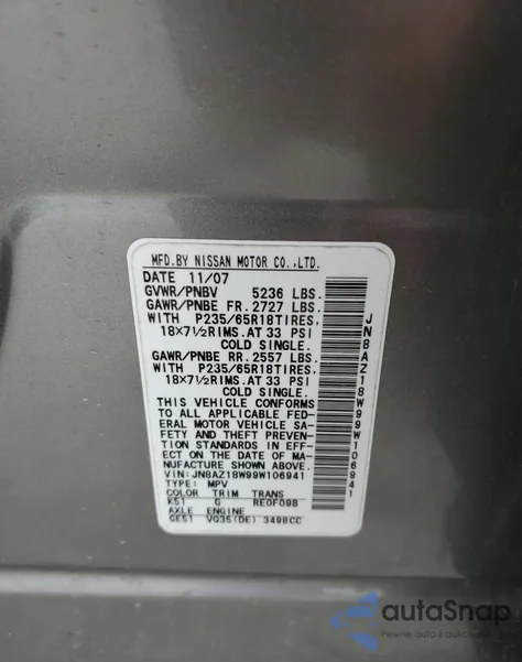 2009 Nissan Murano S from USA, damaged, VIN JN8AZ18W99W106941